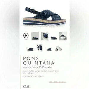 Pons Quintana Womens Sandals Milan Made In Spain Sz 38 9093 Azulon Blue Leather